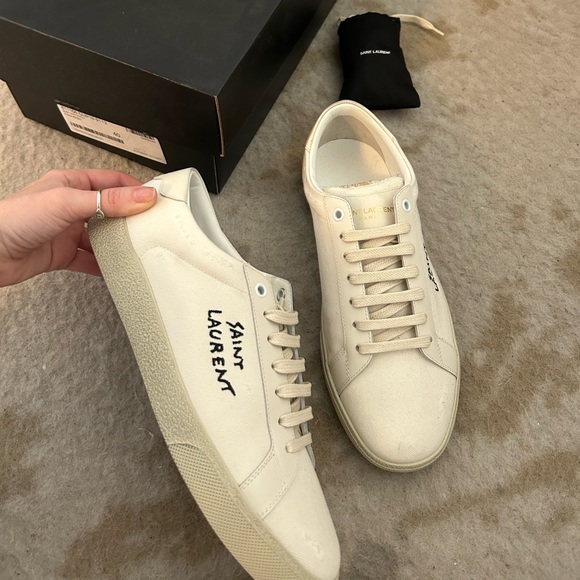 Saint Laurent SL/06 Court Classic Leather-Trimmed Distressed Canvas Sneakers - Picture 1 of 10